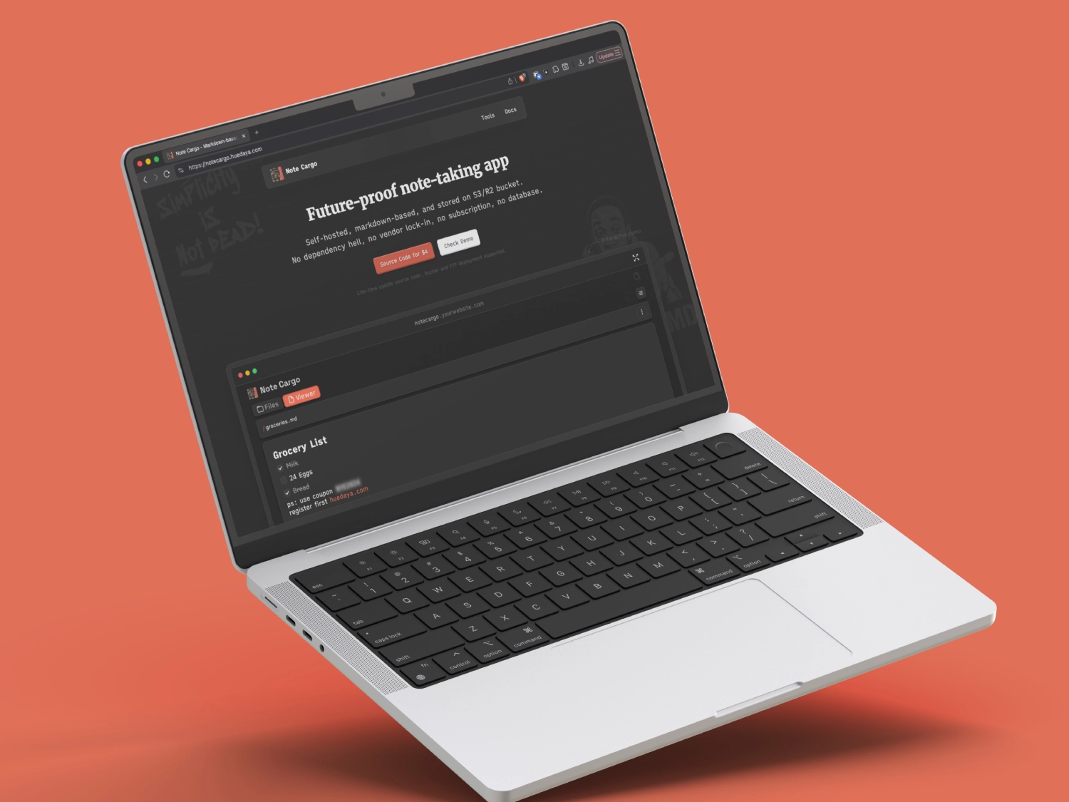 Screenshot for Main Page of Note Cargo website.
